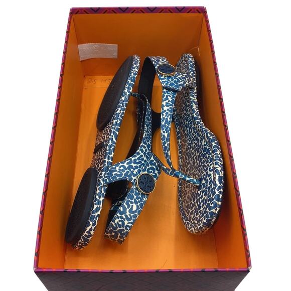 Tory Burch MINNIE TRAVEL THONG SANDAL IN TORY NAVY CLOUDED LEOPARD 9 - Picture 10 of 11